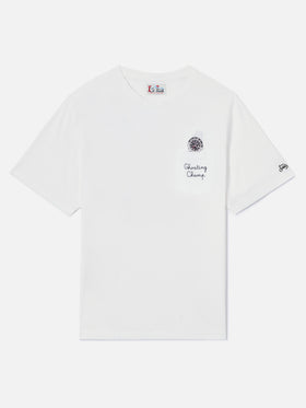 White Connor cotton t-shirt with watch print and Ghosting Champ embroidery