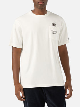 T-shirt en coton Connor blanc avec imprimé montre et broderie Ghosting Champ 