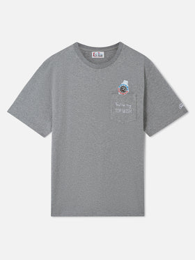 Connor T-Shirt mit Brusttasche in Grau mit Top Wish-Stickerei 