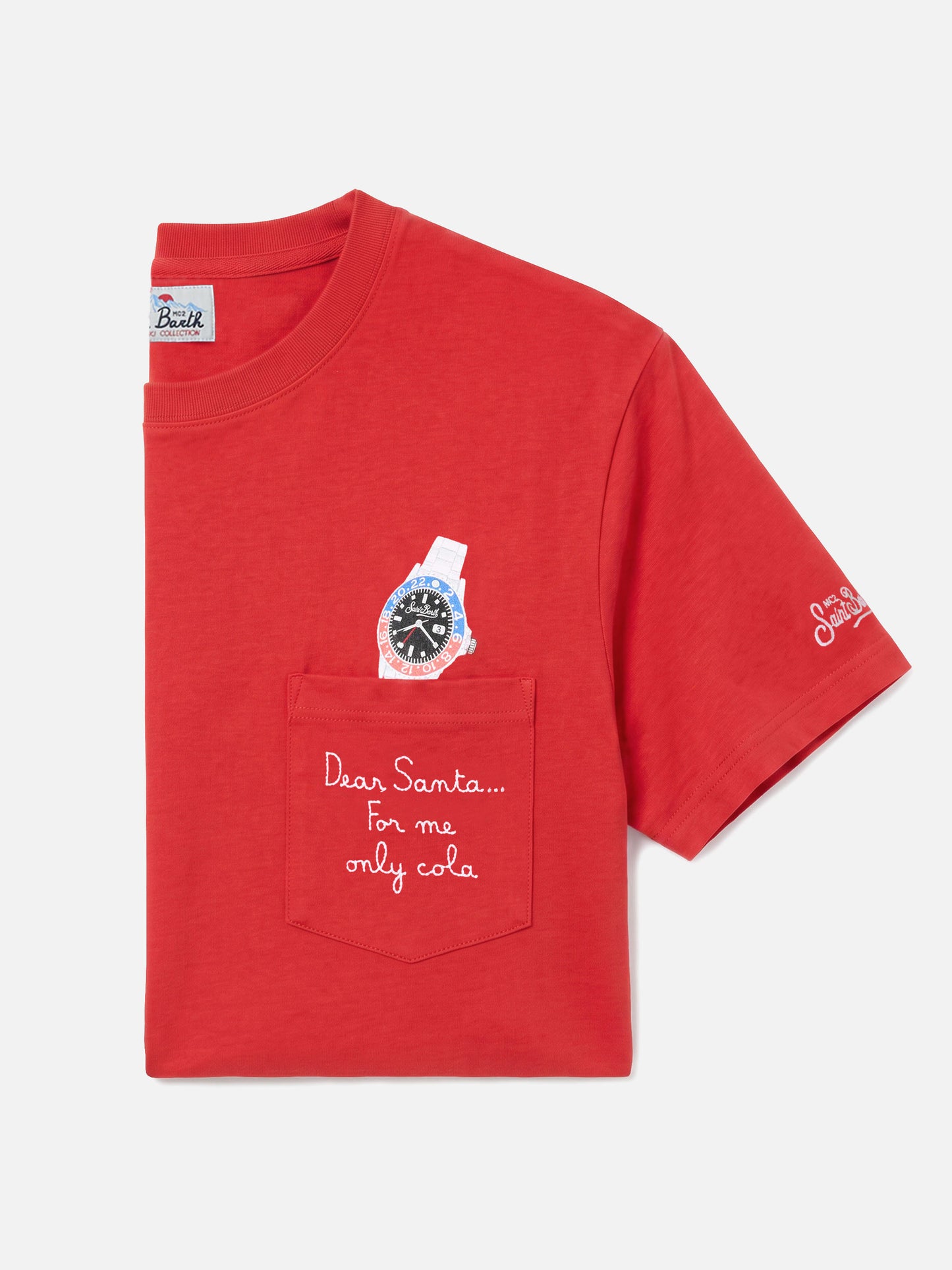 Connor winter cotton T-shirt in red with Dear Santa... pocket embroidery