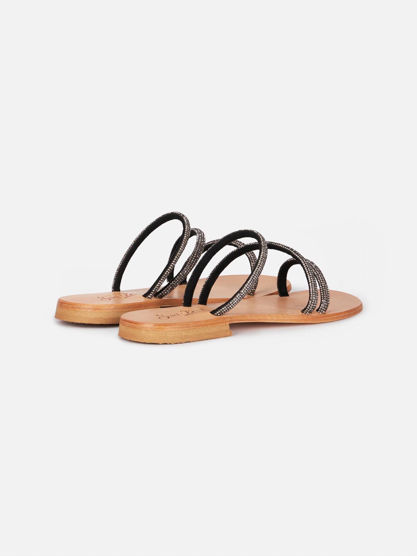 Flat sandals Cora with black rhinestones
