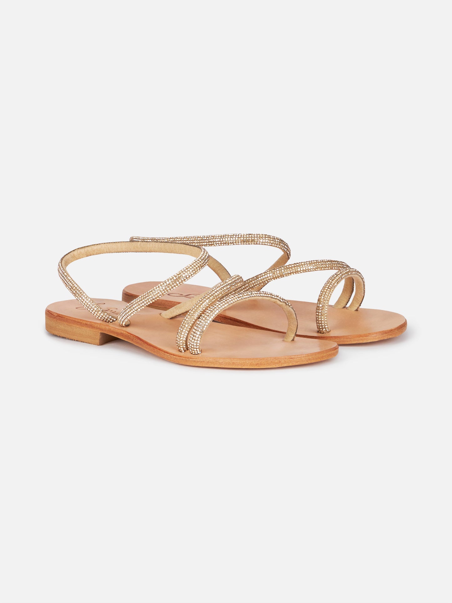 Flache Sandalen Cora mit goldenen Strasssteinen
