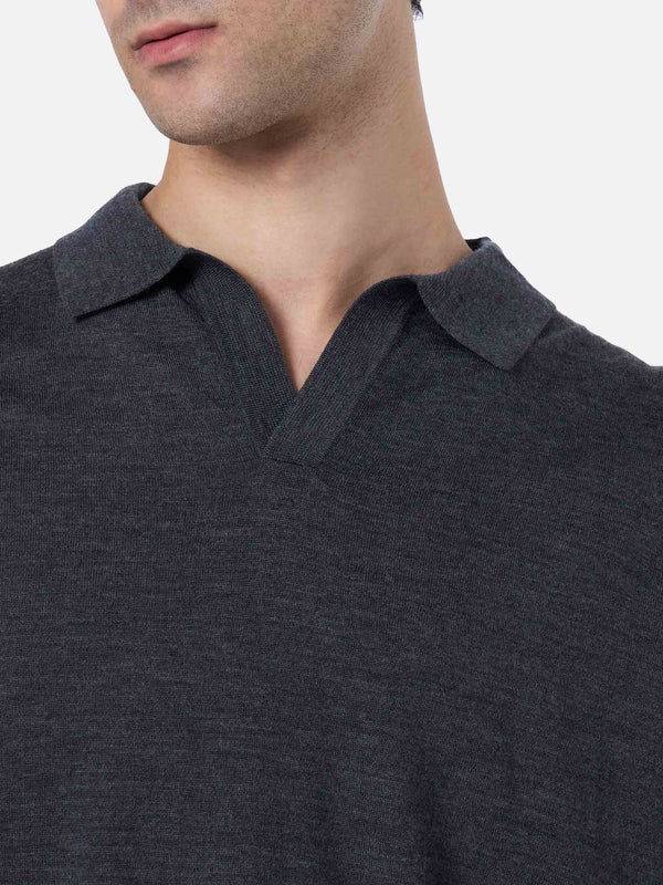 Man charcoal merino wool polo Covent