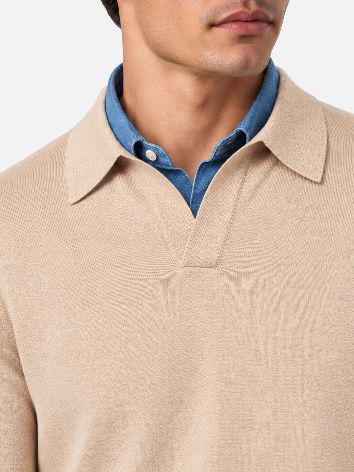 Beige Covent Light merino wool polo sweater