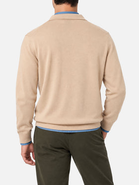 Beige Covent Light merino wool polo sweater