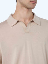 Polo da uomo beige in lana merino Covent