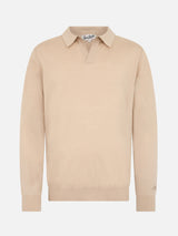 Man beige merino wool polo Covent