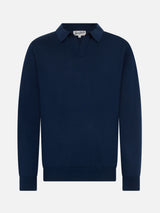 Polo da uomo blu navy in lana merino Covent