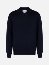 Maglione da uomo blu navy in misto cashmere con collo a polo Covent