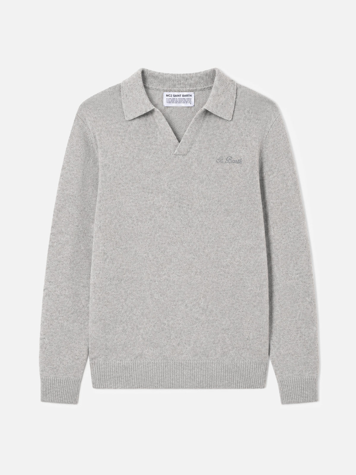 Polo in maglia Covent grigio chiaro melange a maniche lunghe