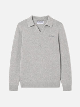 Polo in maglia Covent grigio chiaro melange a maniche lunghe