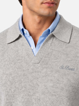 Polo in maglia Covent grigio chiaro melange a maniche lunghe