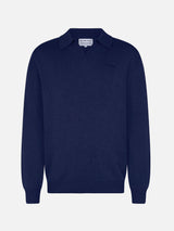 Maglia polo Covent blu navy in puro cashmere