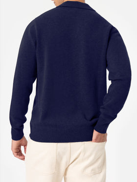 Covent cashmere knit polo in night blue