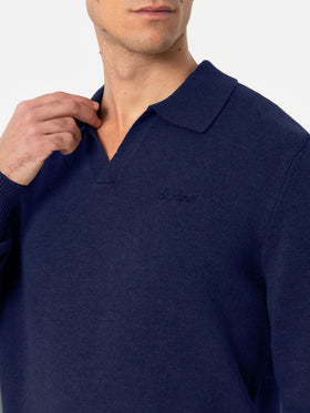 Covent cashmere knit polo in night blue