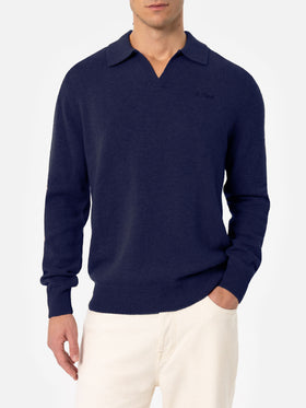 Covent cashmere knit polo in night blue