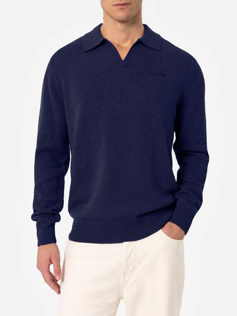 Man navy blue pure cashmere polo sweater Covent