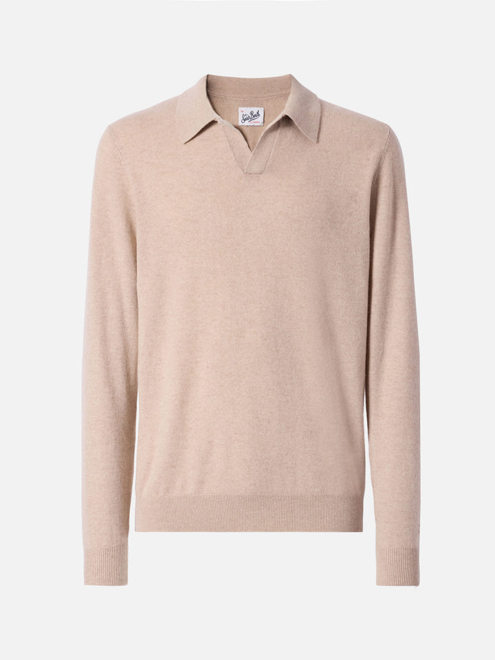 Covent cashmere knit polo in beige