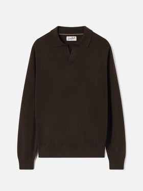 Braunes Covent Poloshirt aus einer Mischung aus Merinowolle und Kaschmir 