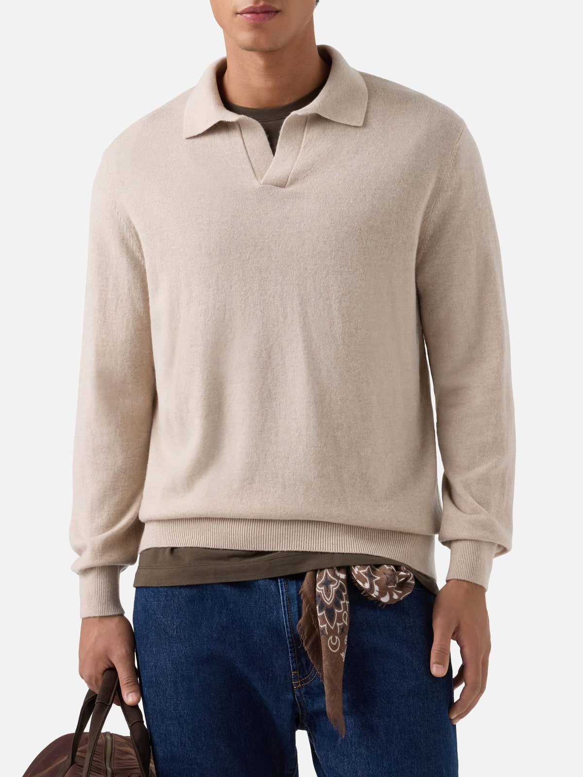 Beige Covent merino wool and cashmere blend polo