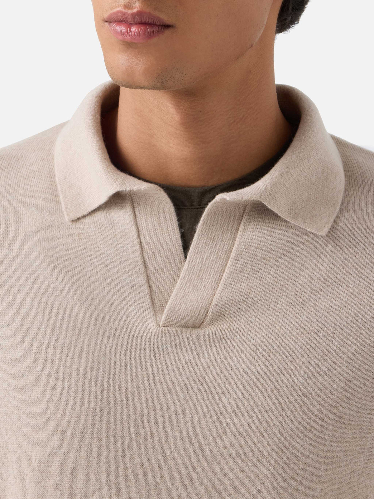 Beige Covent merino wool and cashmere blend polo
