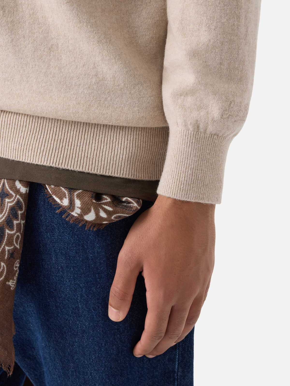 Beige Covent merino wool and cashmere blend polo