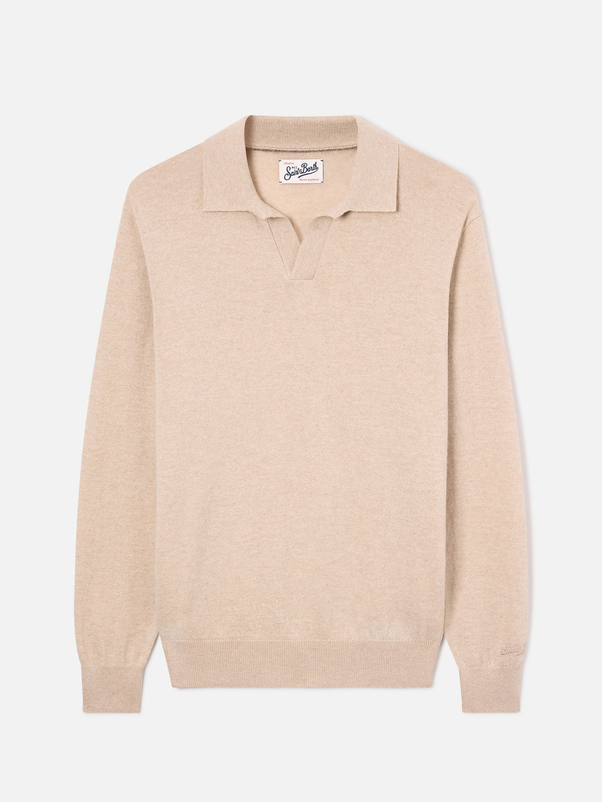Beige Covent merino wool and cashmere blend polo
