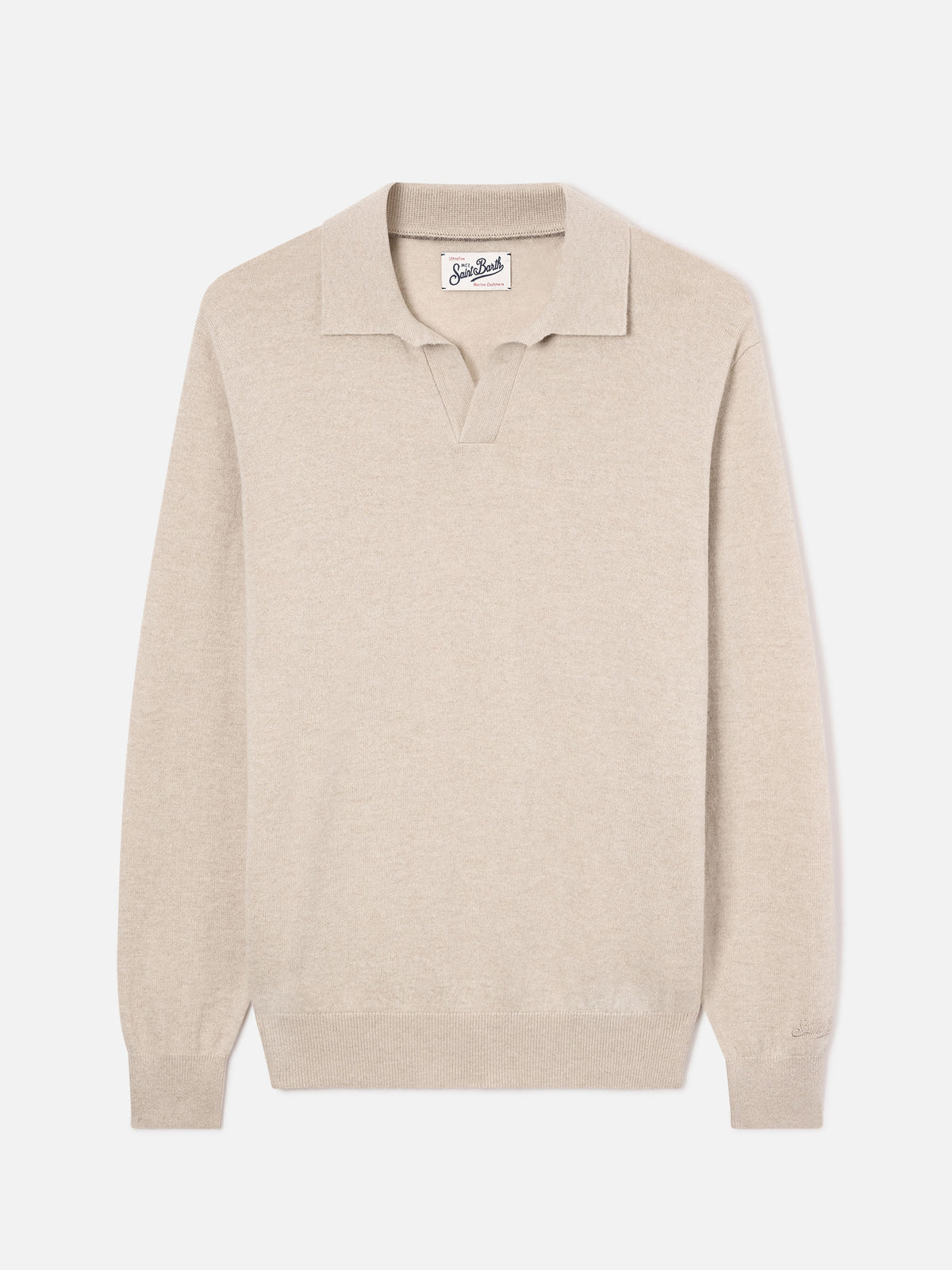 Beige Covent merino wool and cashmere blend polo