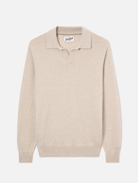 Beige Covent merino wool and cashmere blend polo