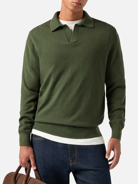 Military green Covent merino wool and cashmere blend polo