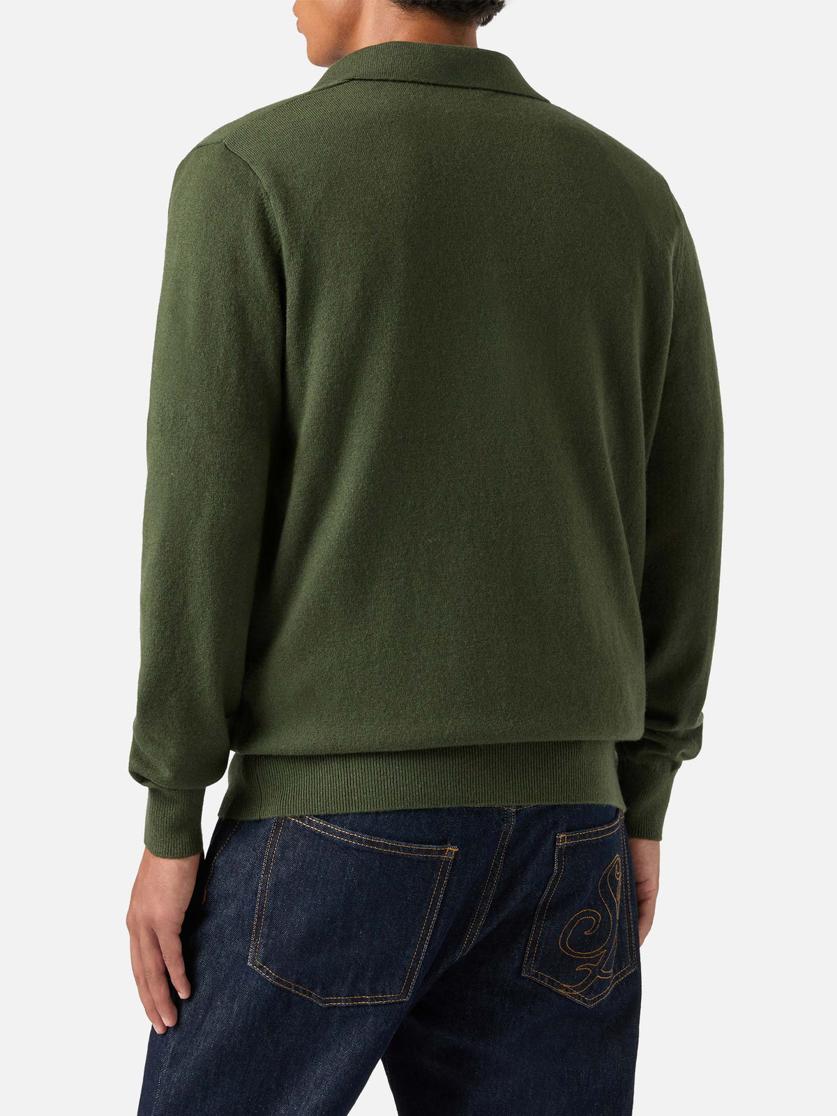 Military green Covent merino wool and cashmere blend polo