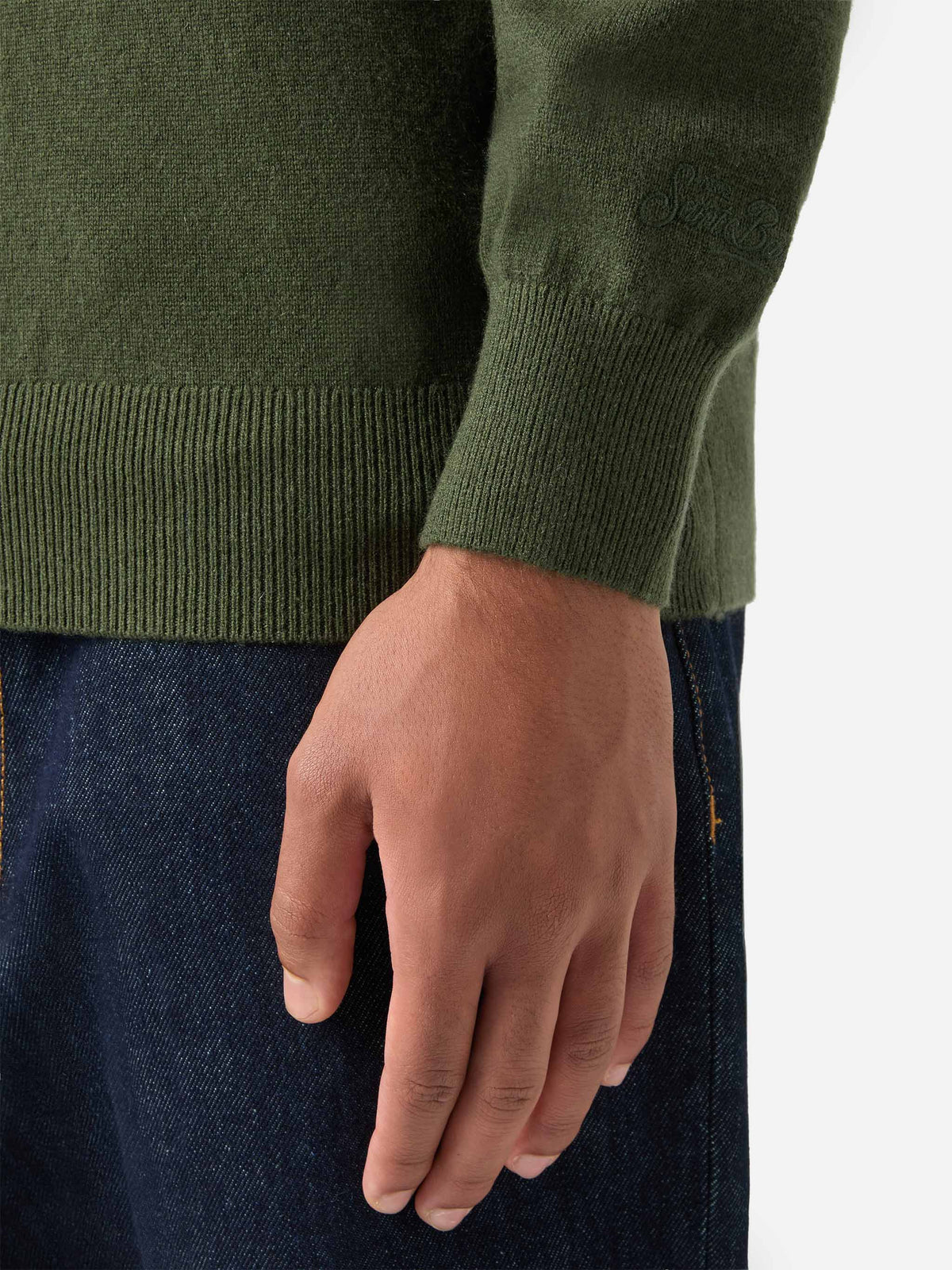 Military green Covent merino wool and cashmere blend polo