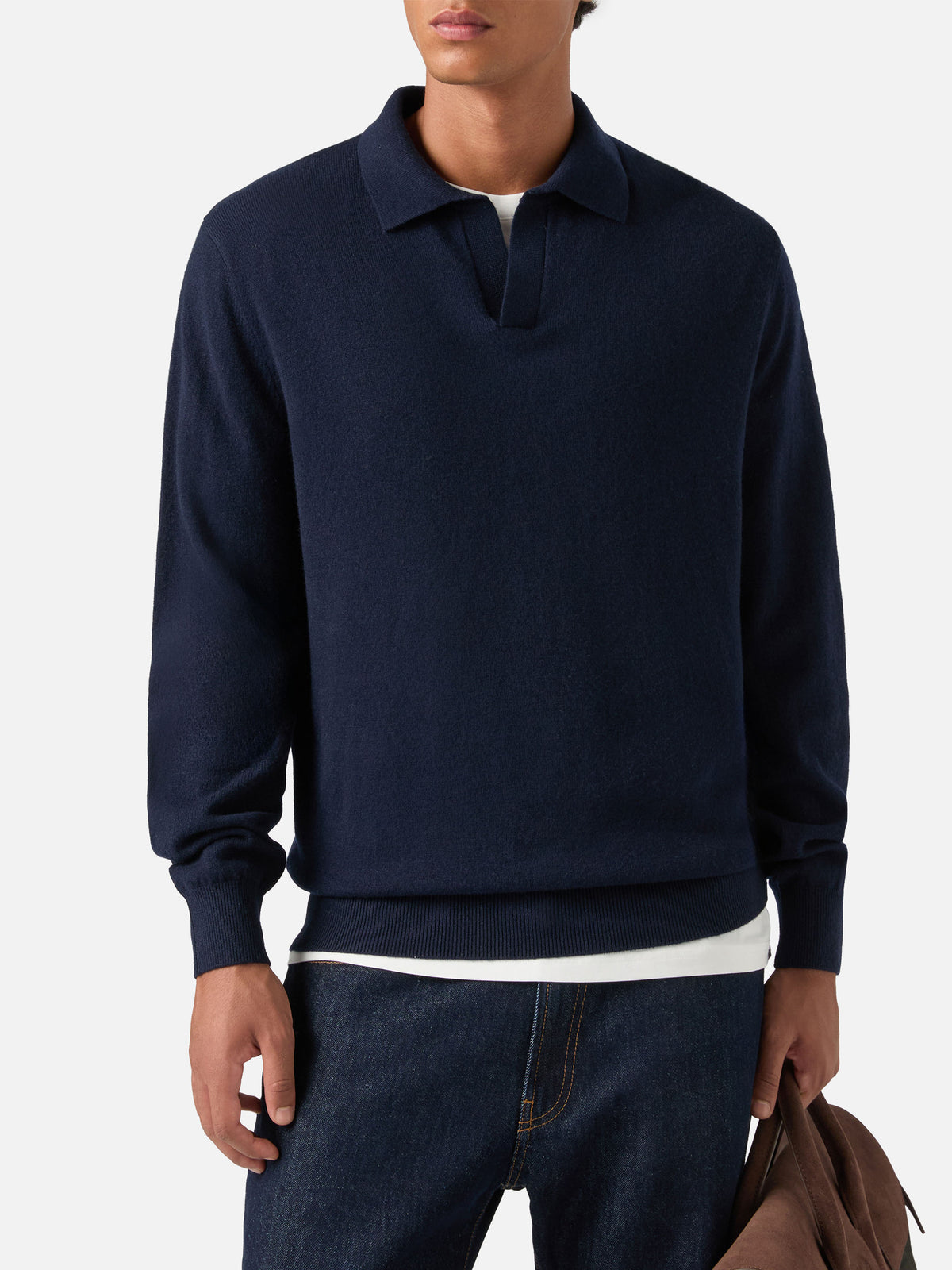 Navy blue Covent merino wool and cashmere blend polo