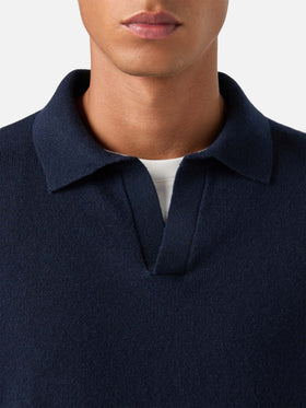 Navy blue Covent merino wool and cashmere blend polo