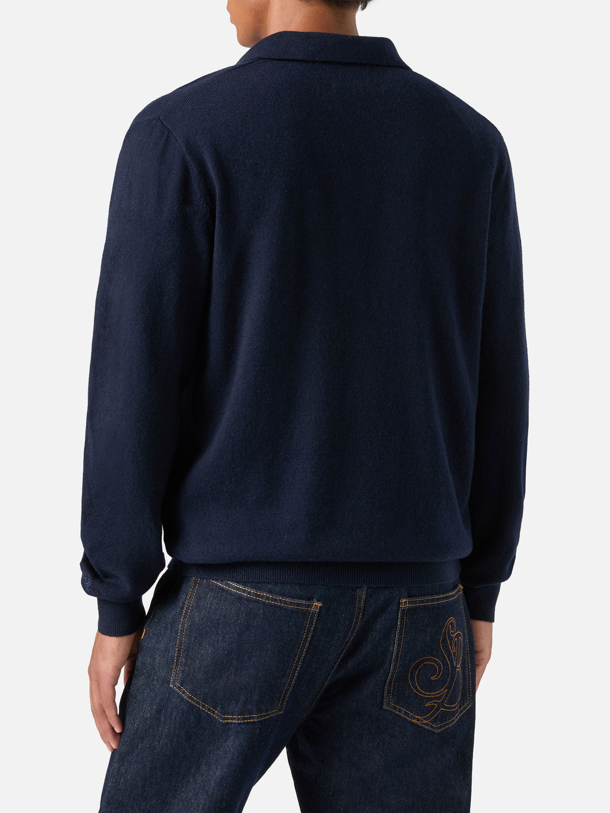 Navy blue Covent merino wool and cashmere blend polo