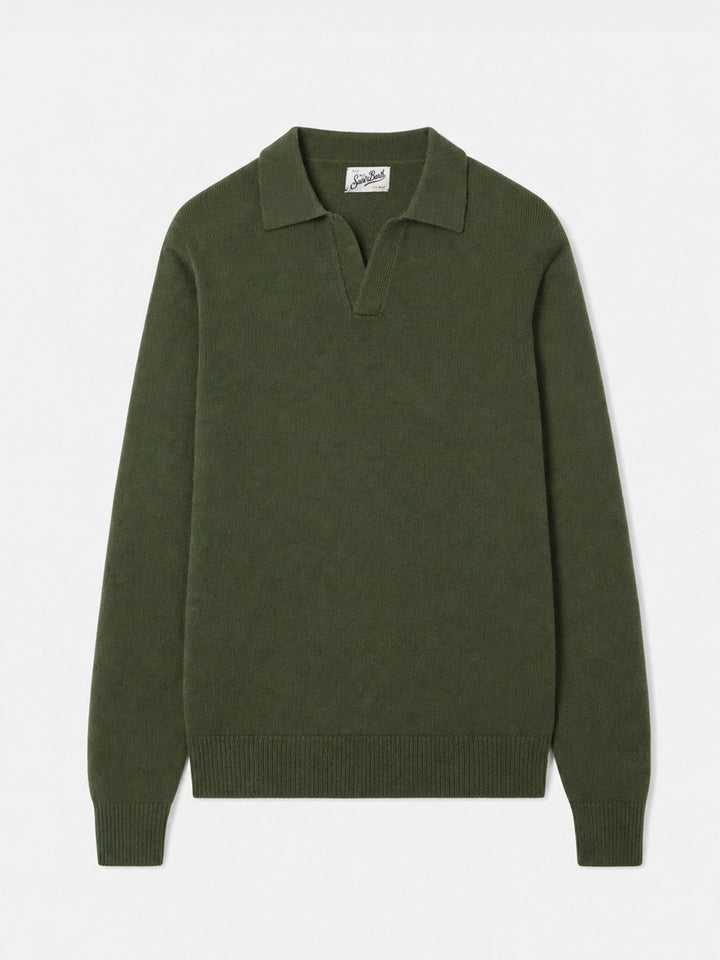 Polo en maille de pure laine vert militaire Covent 