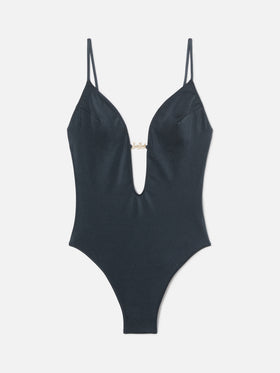 Crunchy Plate one-piece swimsuit glossy finish with logo plaque
