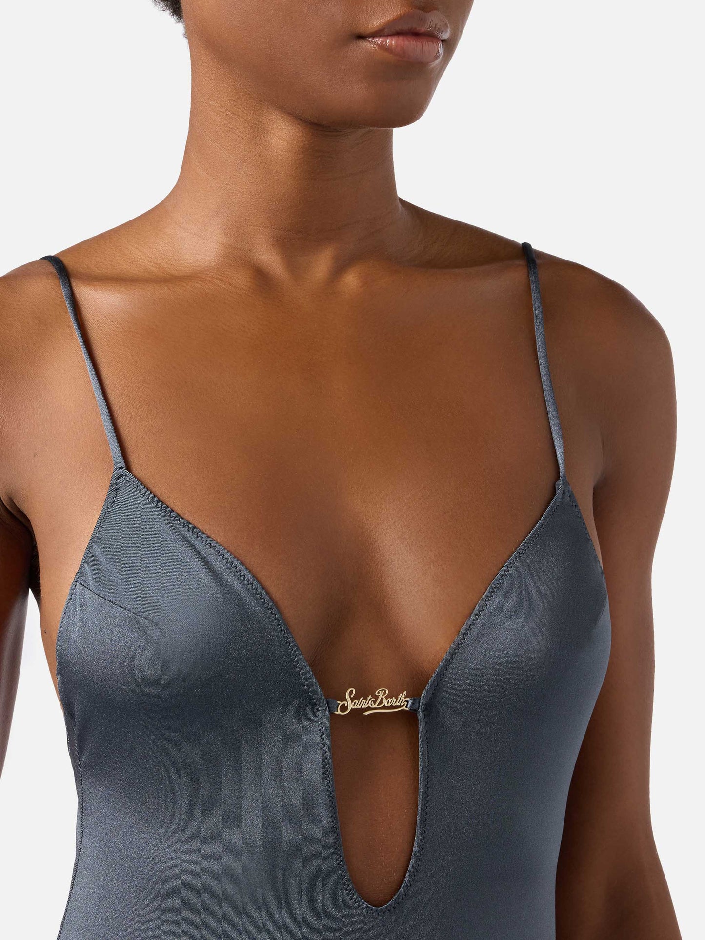 Maillot de bain une-pièce Crunchy Plate finition brillante avec plaque logo 