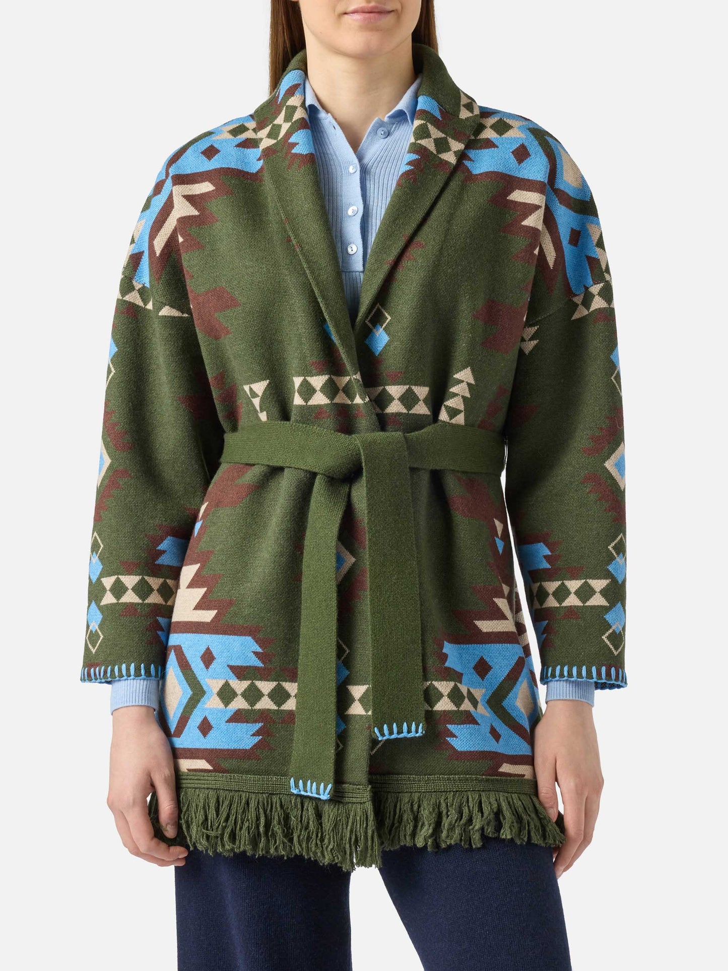 Cardigan Cristabel con cintura e stampa etnica