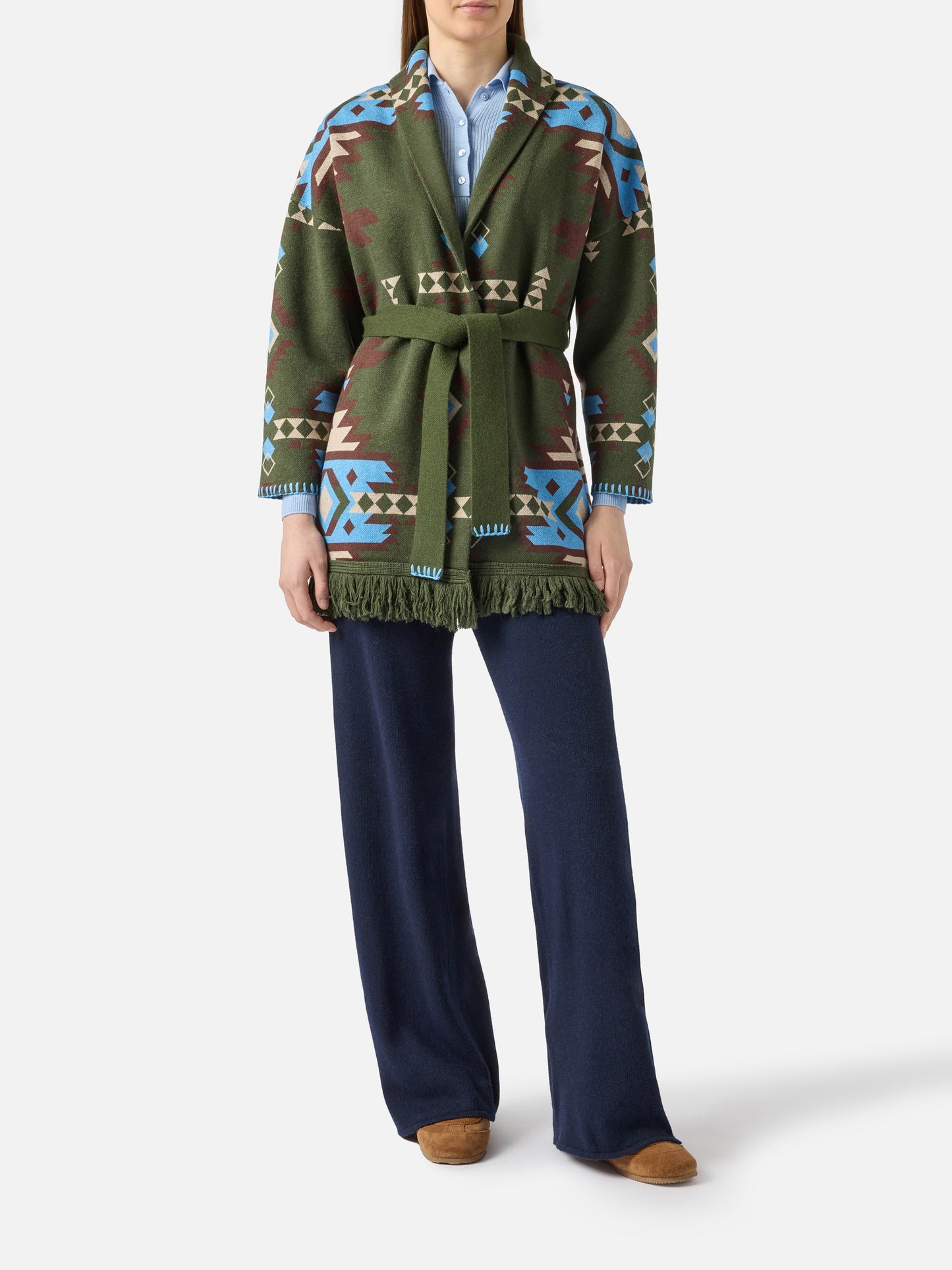 Cardigan Cristabel con cintura e stampa etnica