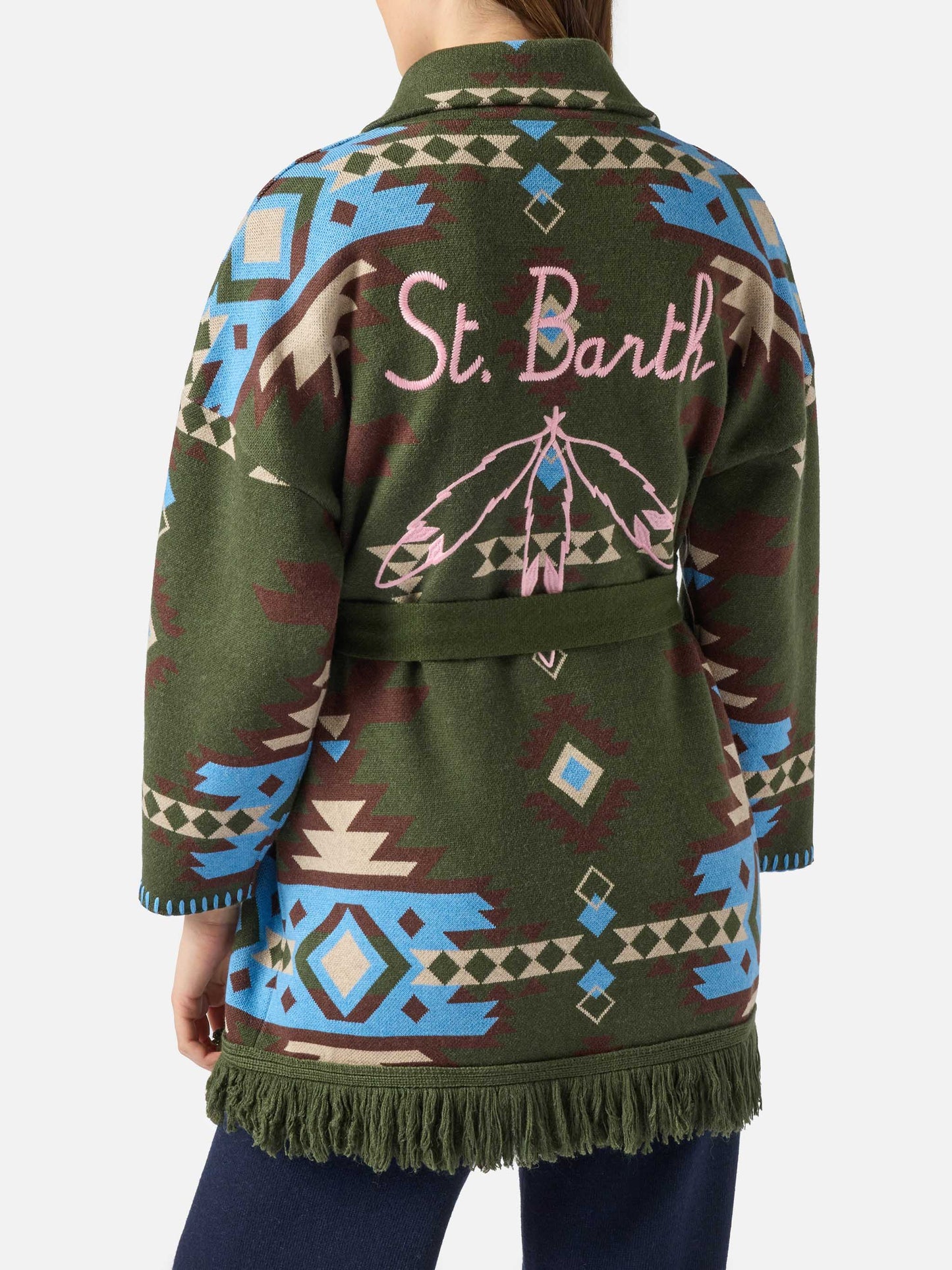 Cardigan Cristabel con cintura e stampa etnica