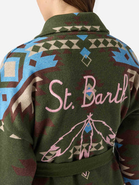 Cardigan Cristabel con cintura e stampa etnica