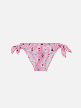 Cric pink striped seersucker swim briefs with marine embroidery