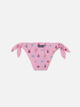 Cric pink striped seersucker swim briefs with marine embroidery