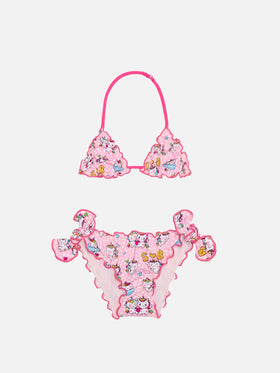 Girl triangle bikini with unicorn print