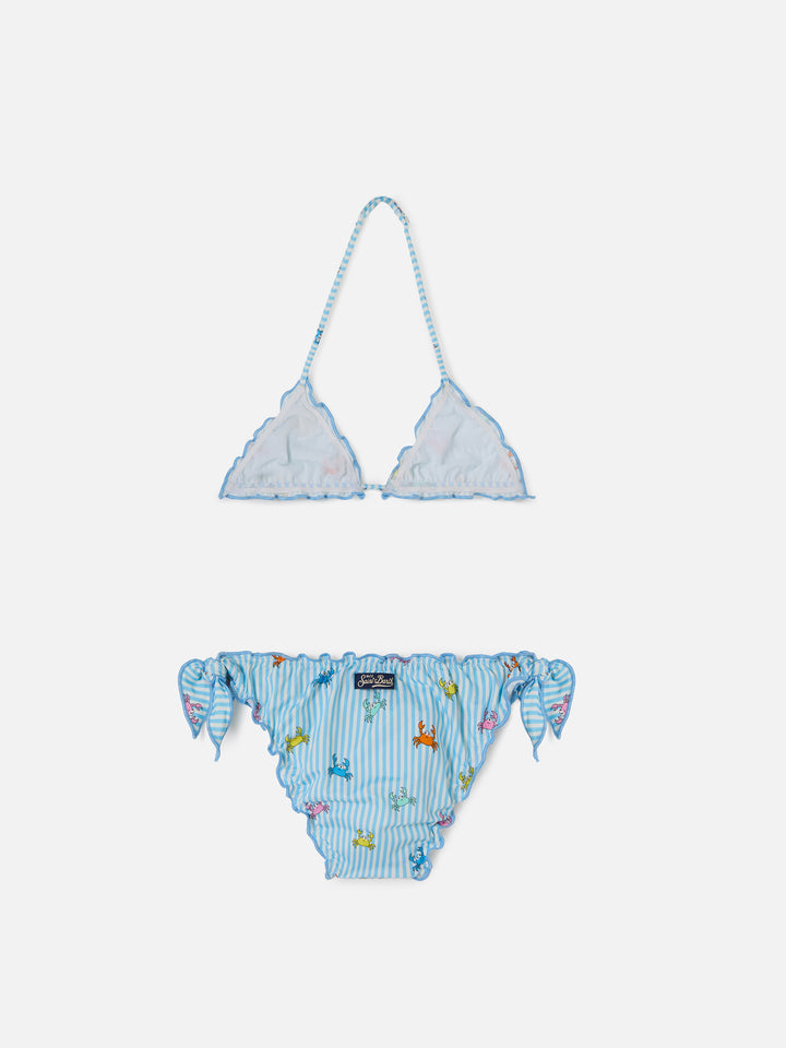Bikini Cris in tessuto elasticizzato a righe con stampa granchietti