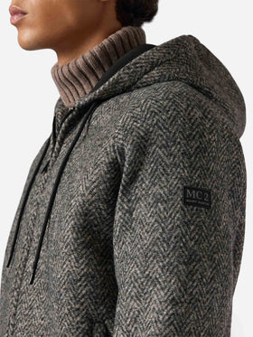 Carrell Wool herringbone jacket with zip and hood