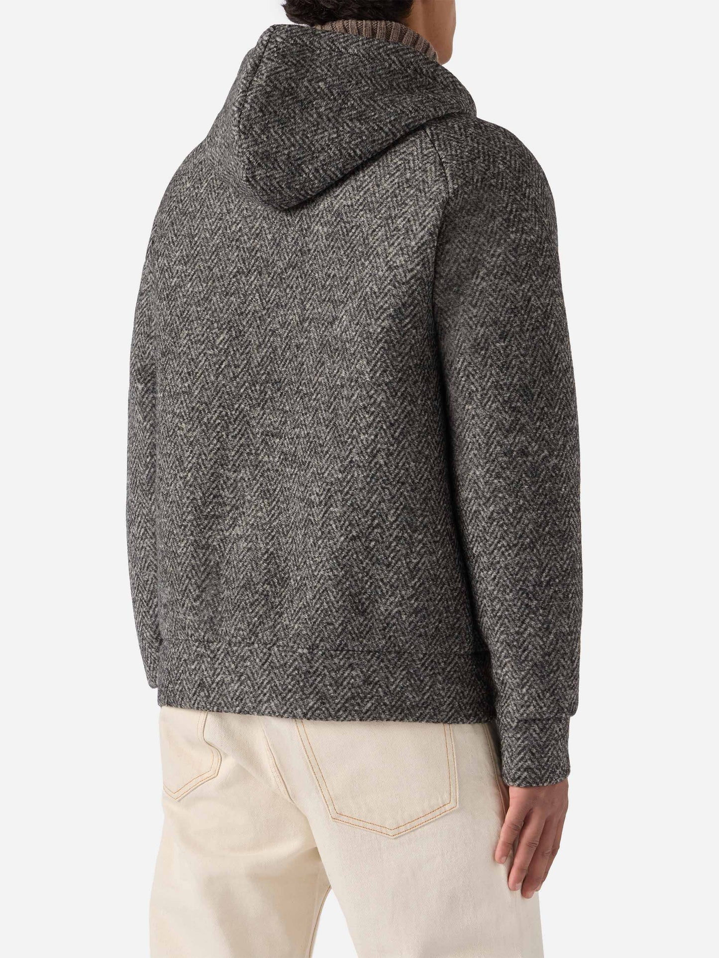 Carrell Wool herringbone jacket with zip and hood