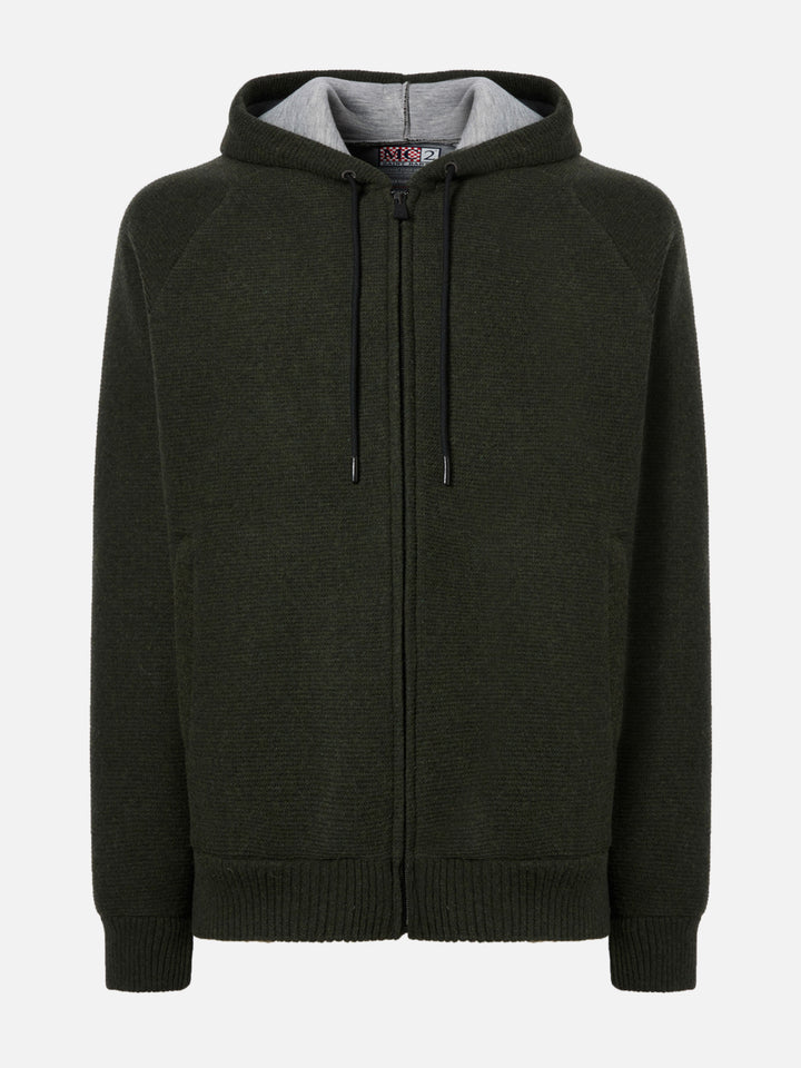 Carrell knit jacket with zip and hood in military green