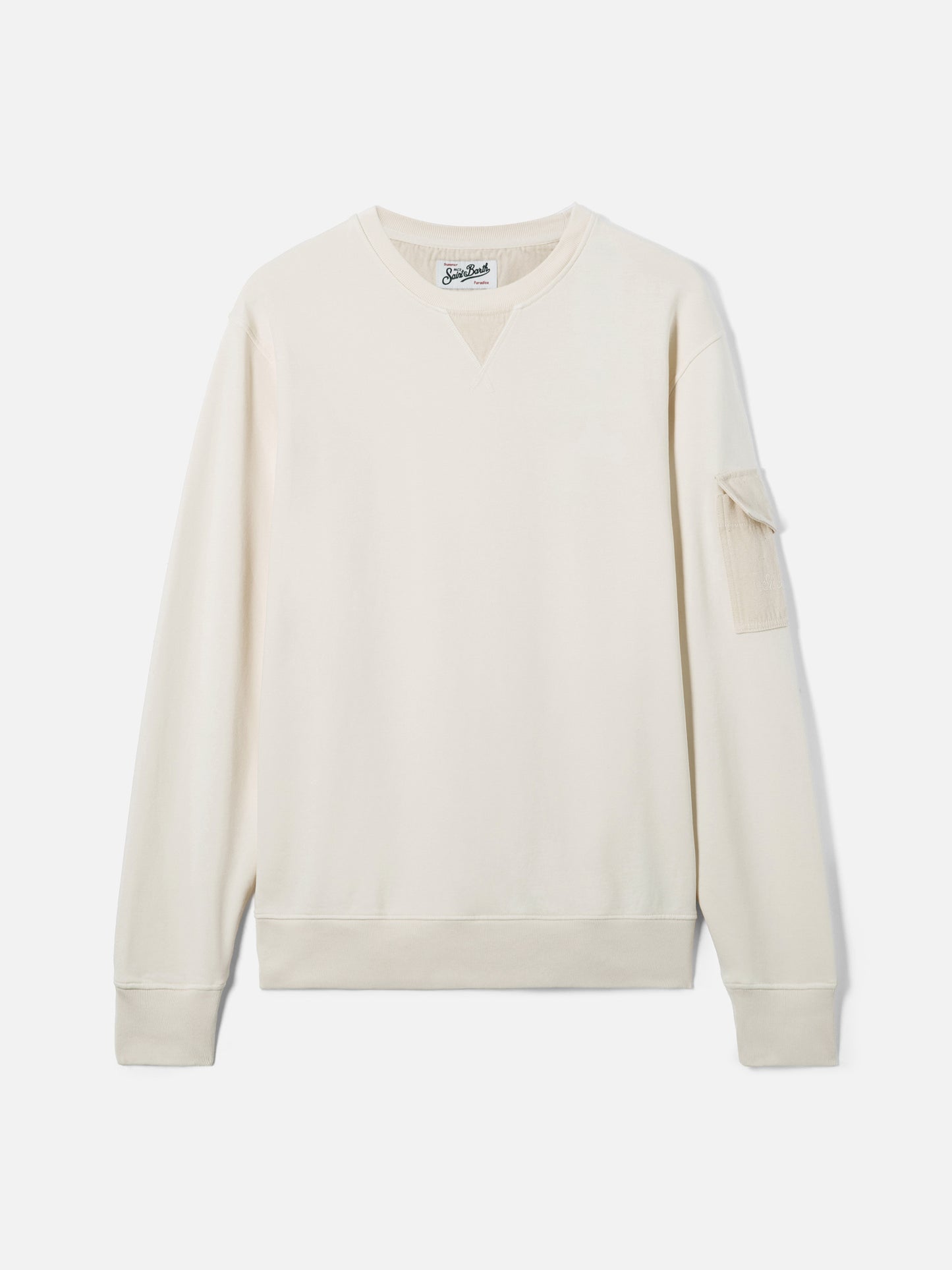 Cream Chester fleece sweatshirt with sleeve pocket